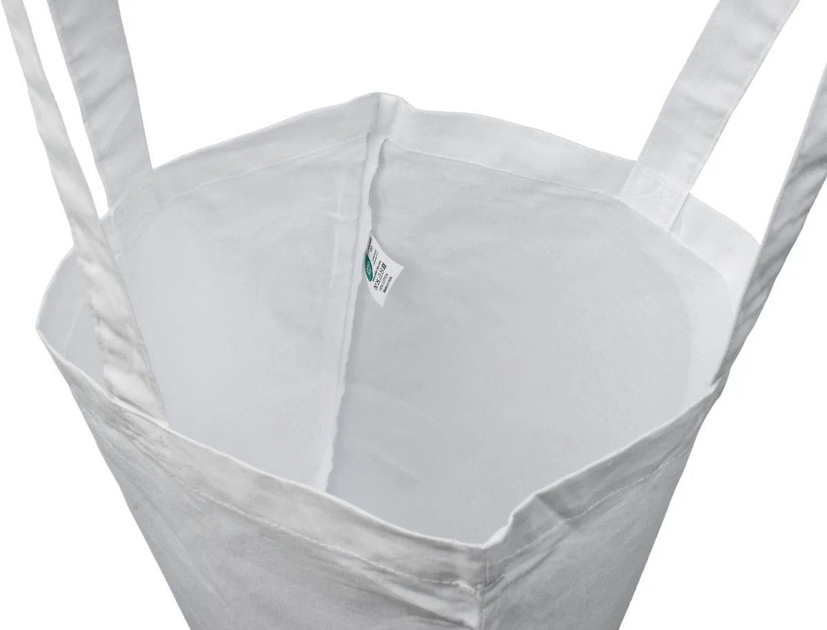 Bomuldspose, 140 g/m², inderside med etiket – hvid