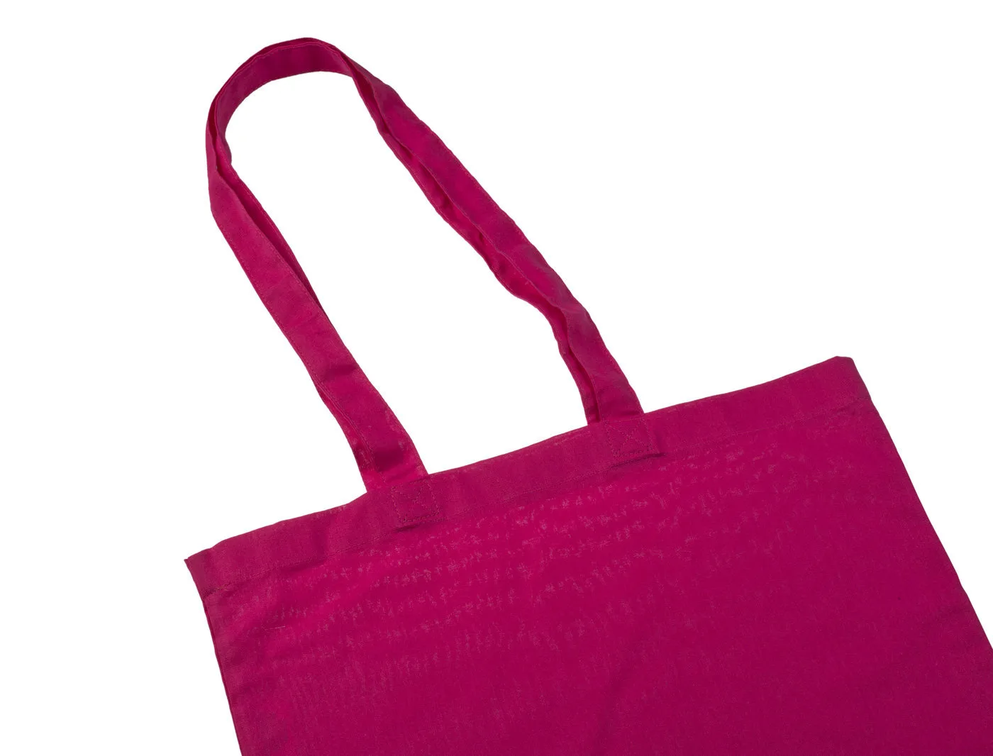 Bomuldspose, 140 g/m², nærbillede af hanke og sømme – magenta