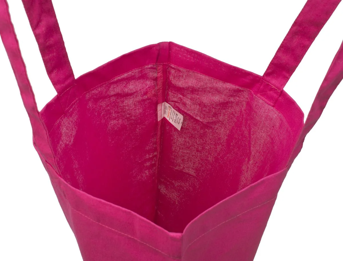 Bomuldspose, 140 g/m², inderside med etiket – magenta