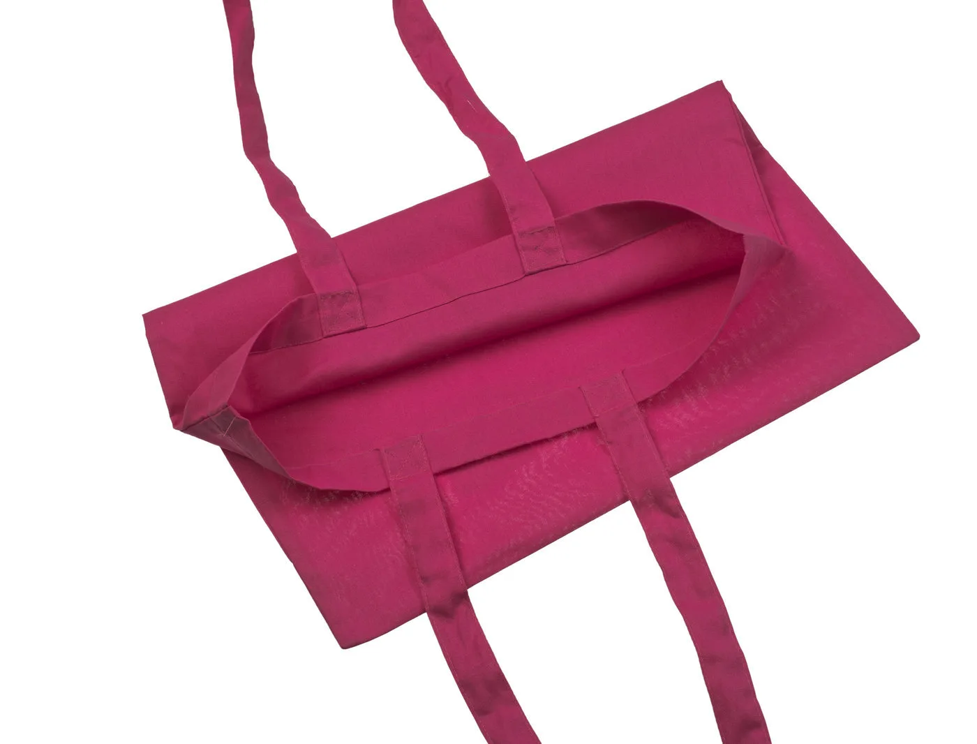 Bomuldspose, 140 g/m², åbningen og indersiden set ovenfra – magenta