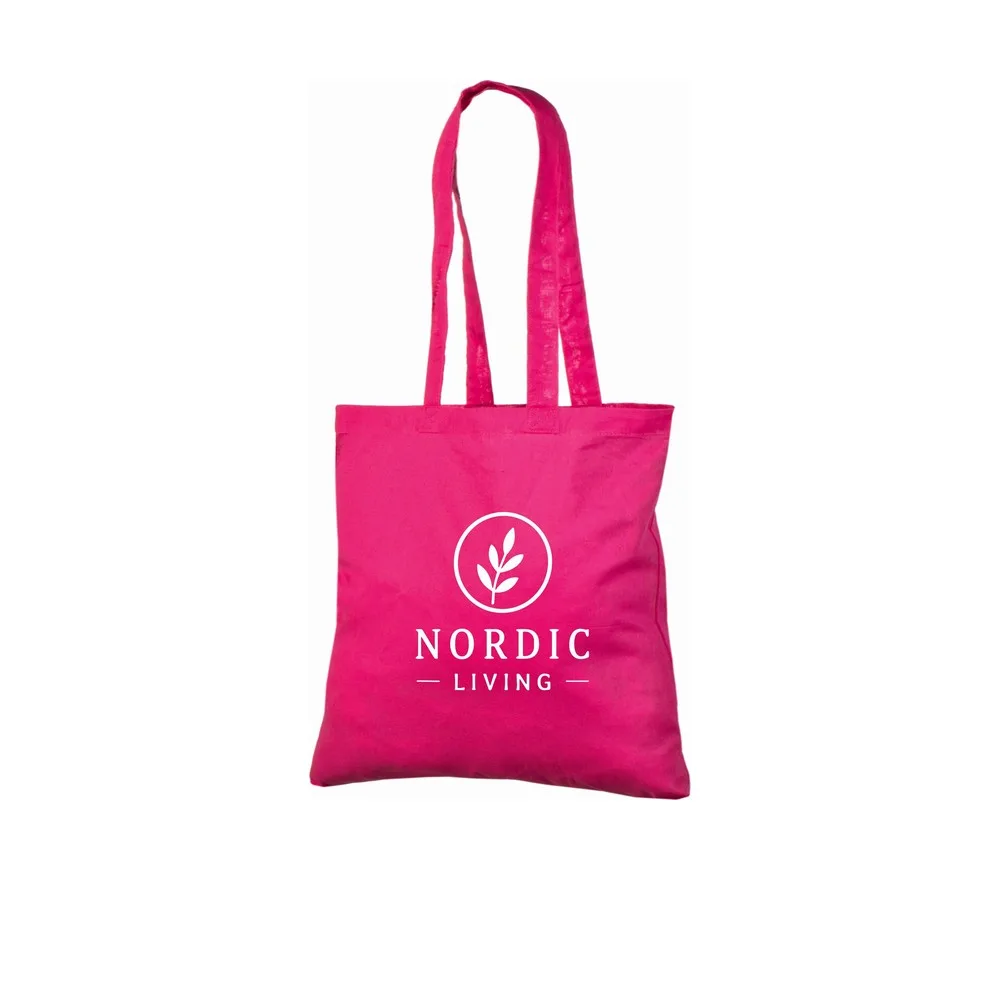 Bomuldspose, 140 g/m², med eksempel på logotryk i én farve – magenta
