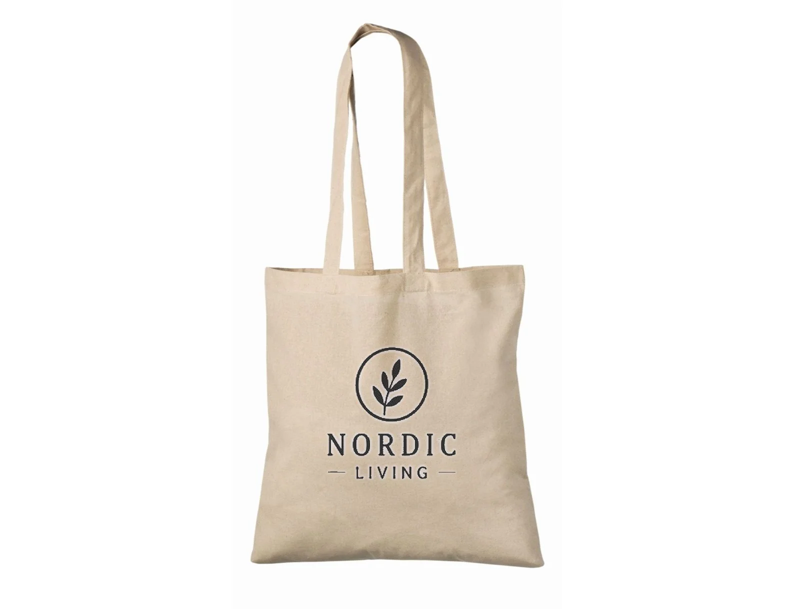Bomuldspose, 140 g/m², med eksempel på logotryk i én farve – natur