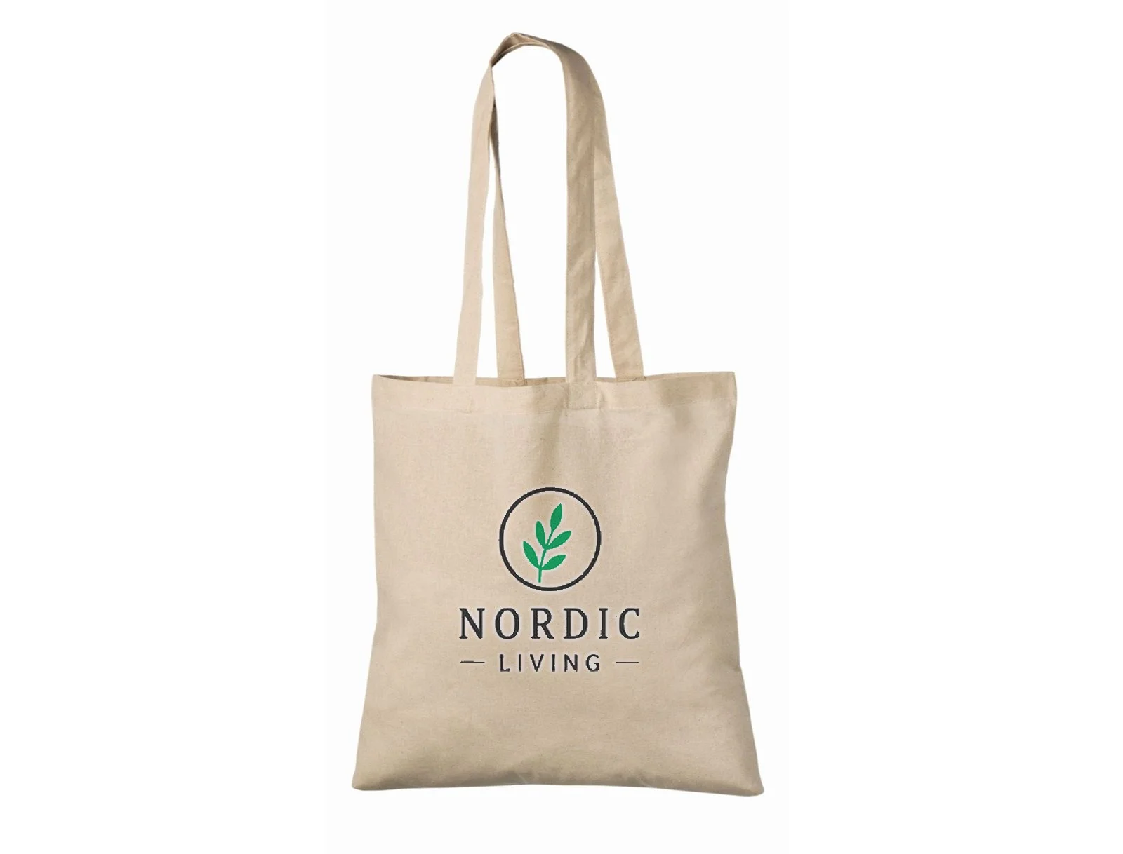 Bomuldspose, 140 g/m², med eksempel på logotryk i to farver – natur