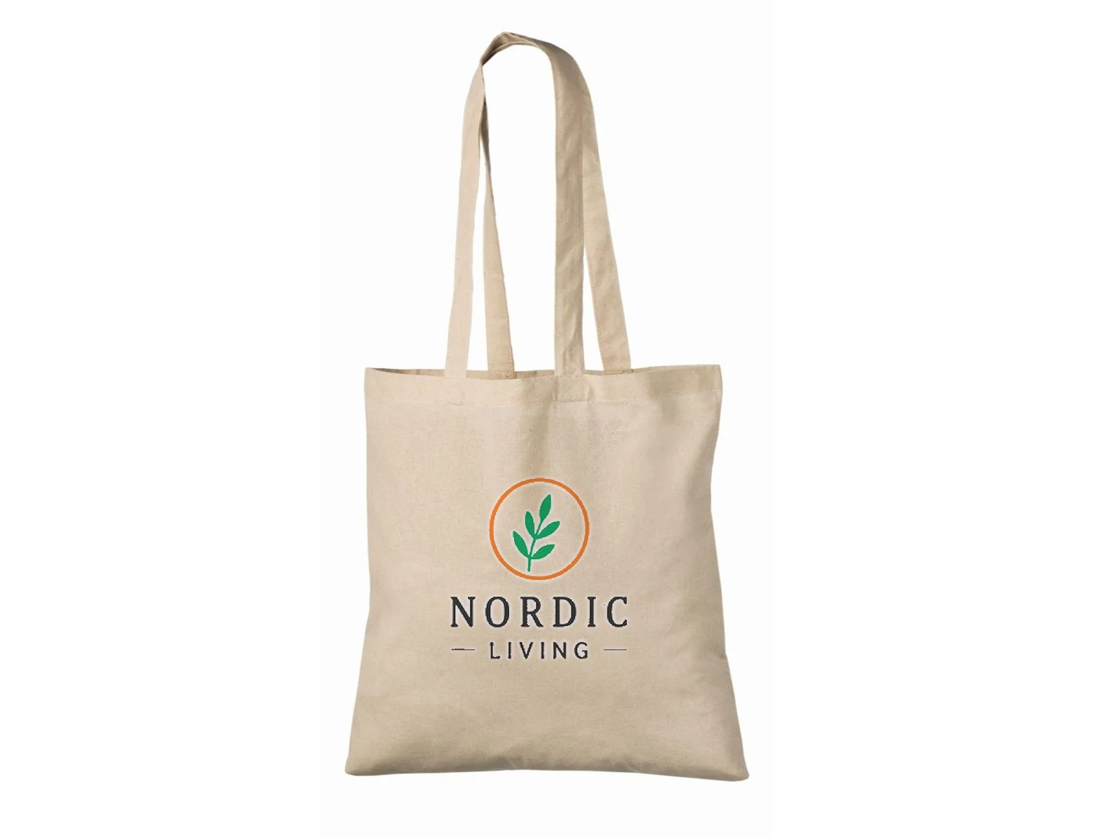 Bomuldspose, 140 g/m², med eksempel på logotryk i tre farver – natur