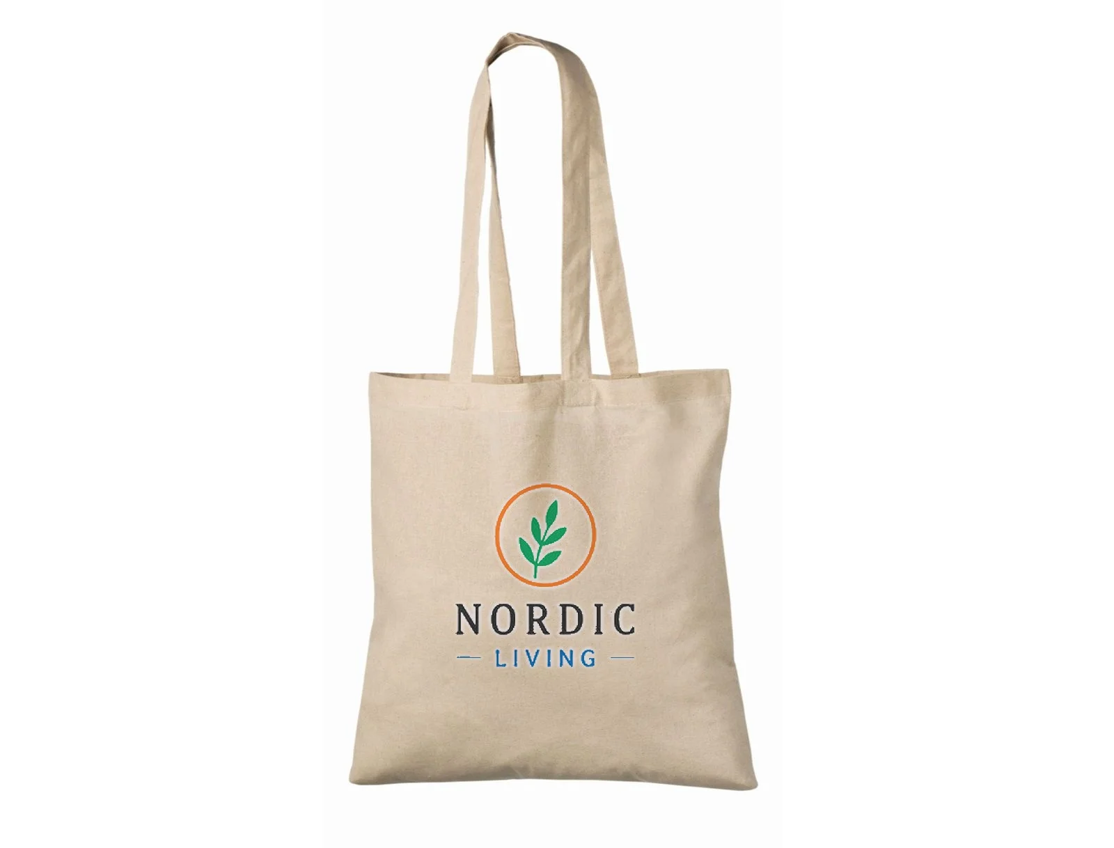 Bomuldspose, 140 g/m², med eksempel på logotryk i fire farver – natur