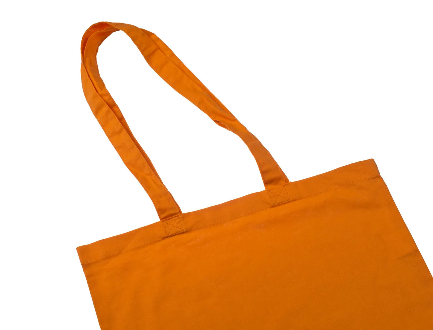 Bomuldspose, 140 g/m², nærbillede af hanke og sømme – orange