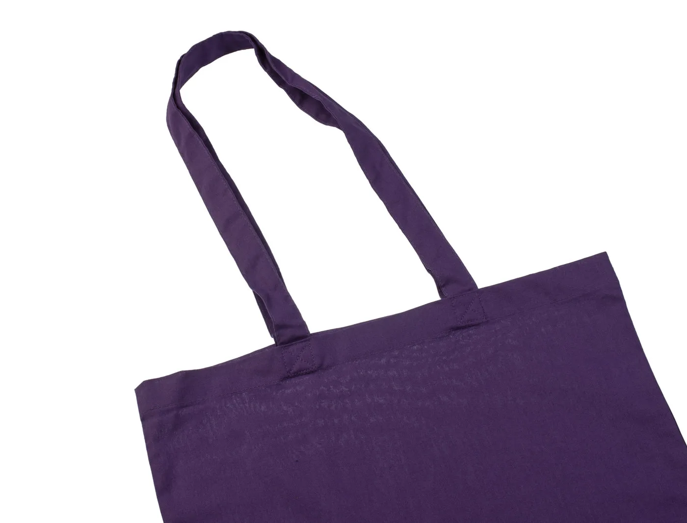 Bomuldspose, 140 g/m², nærbillede af hanke og sømme – violet