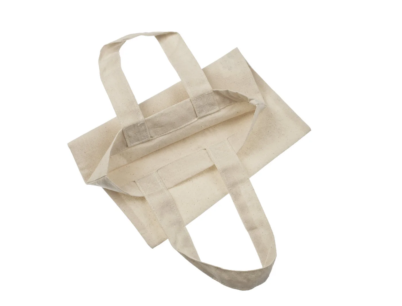 Bomuldspose, 22 × 26 cm, åbningen og indersiden set ovenfra – natur
