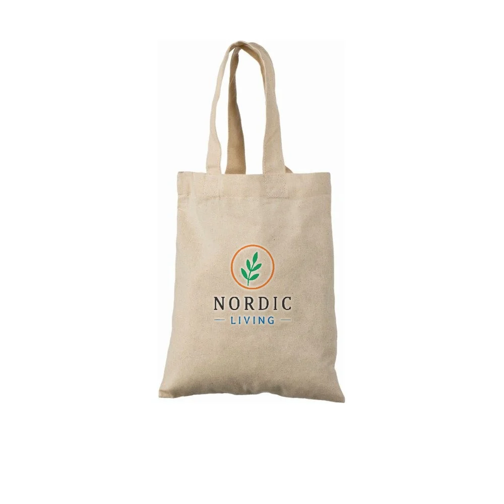 Bomuldspose, 22 × 26 cm, med eksempel på logotryk i fire farver – natur