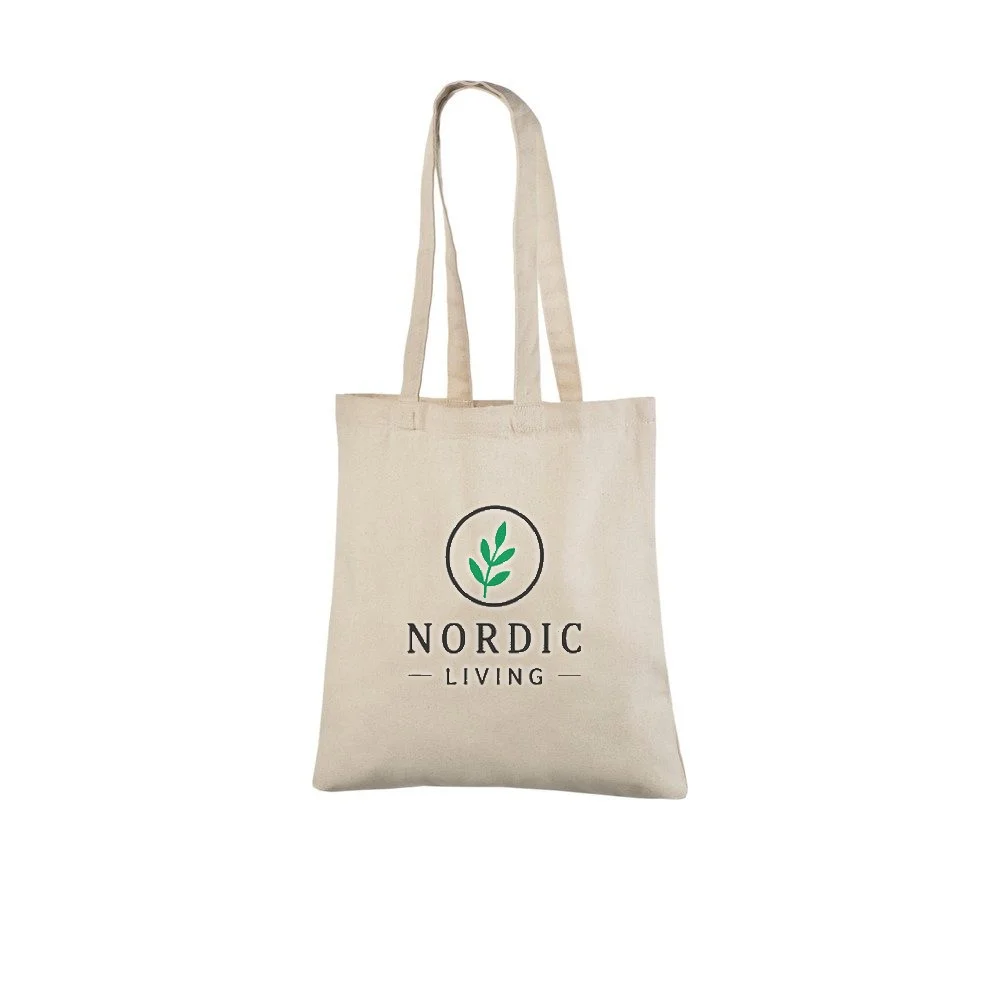 Bomuldspose, 220 g/m², med eksempel på logotryk i to farver – natur