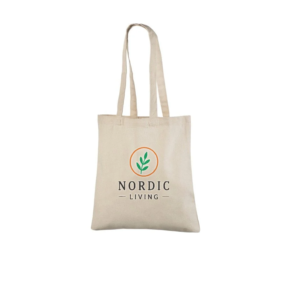 Bomuldspose, 220 g/m², med eksempel på logotryk i tre farver – natur