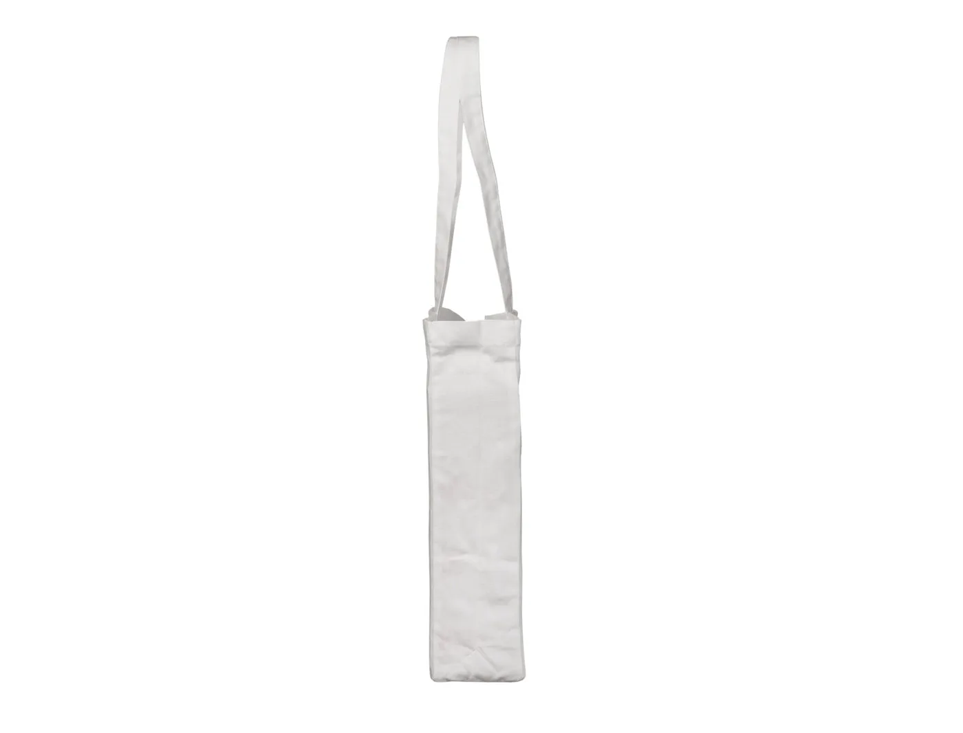 Bomuldspose med fals, 220 g/m², set fra siden – hvid
