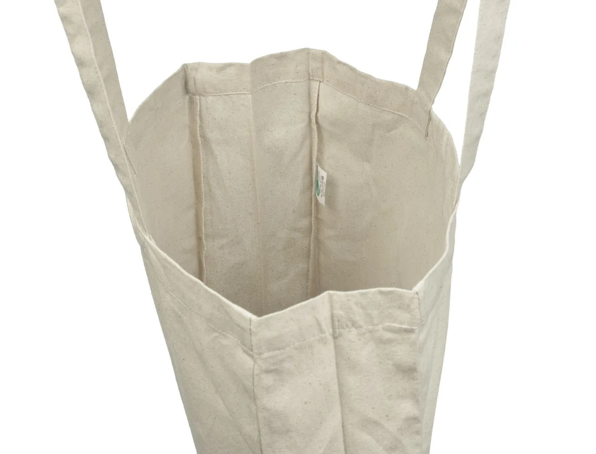 Bomuldspose med fals, 220 g/m², inderside med etiket – natur