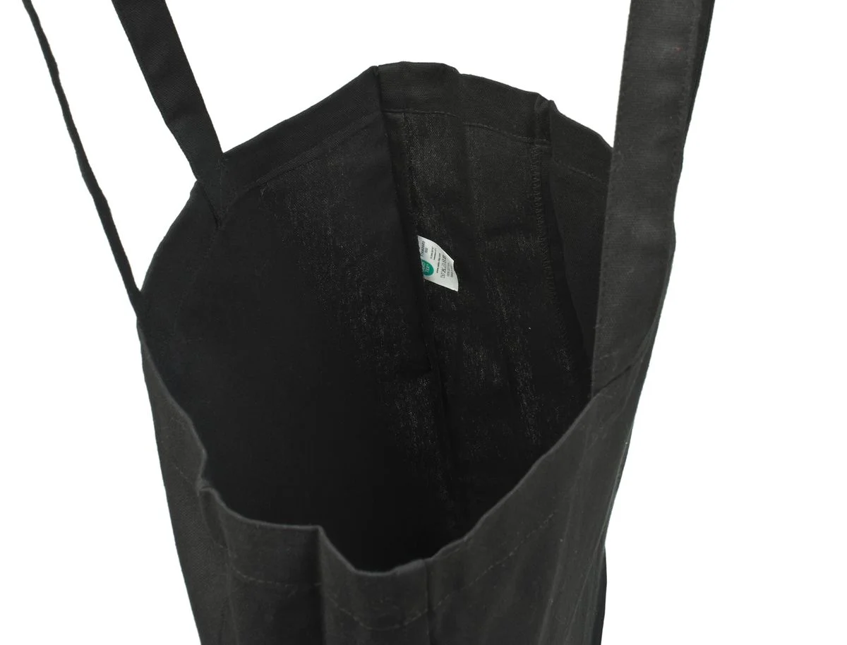 Bomuldspose med fals, 220 g/m², inderside med etiket – sort