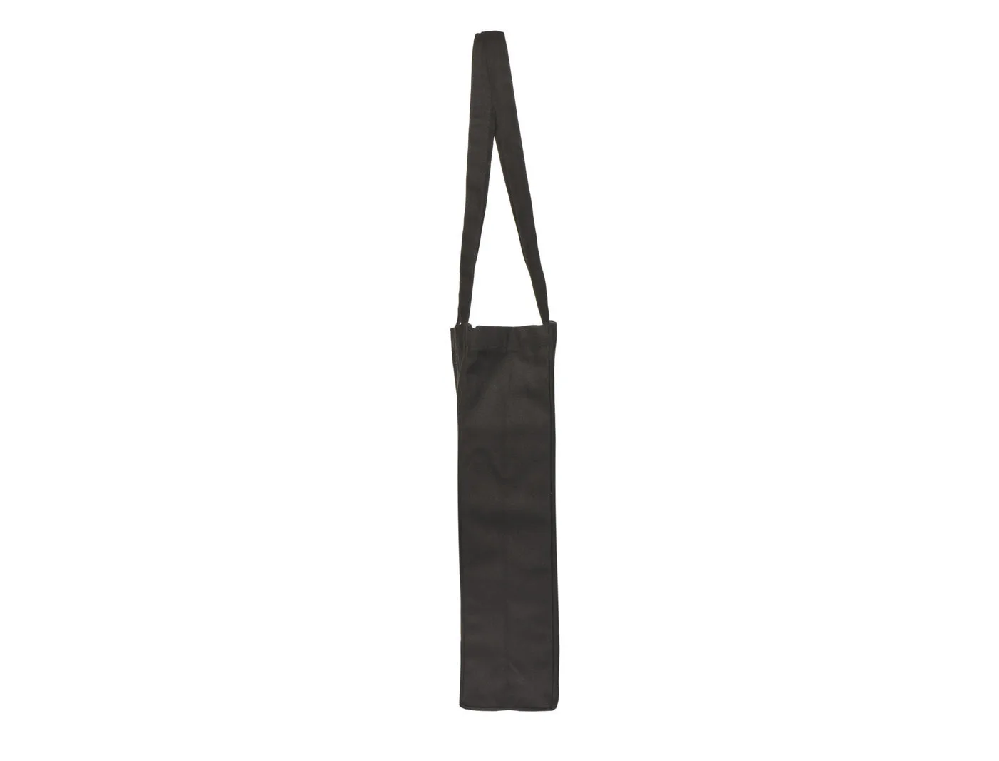Bomuldspose med fals, 220 g/m², set fra siden – sort