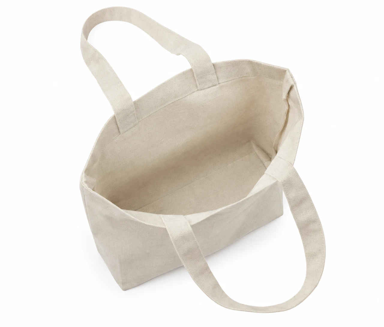 Bomuldspose, 35 × 35 cm, åbningen set ovenfra – natur