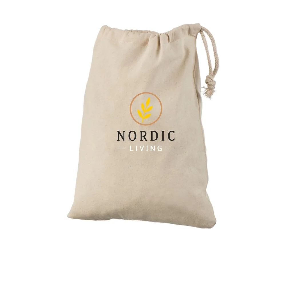 Bomuldspose, 24 × 30 cm, med eksempel på logotryk i fire farver – natur