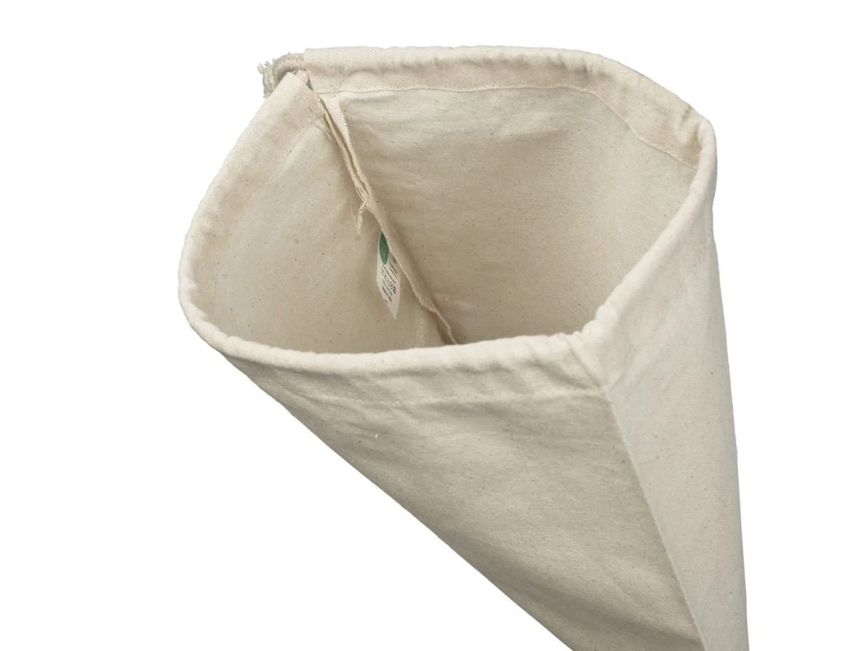 Bomuldspose, 30 × 45 cm, åbning og indvendig etiket – natur