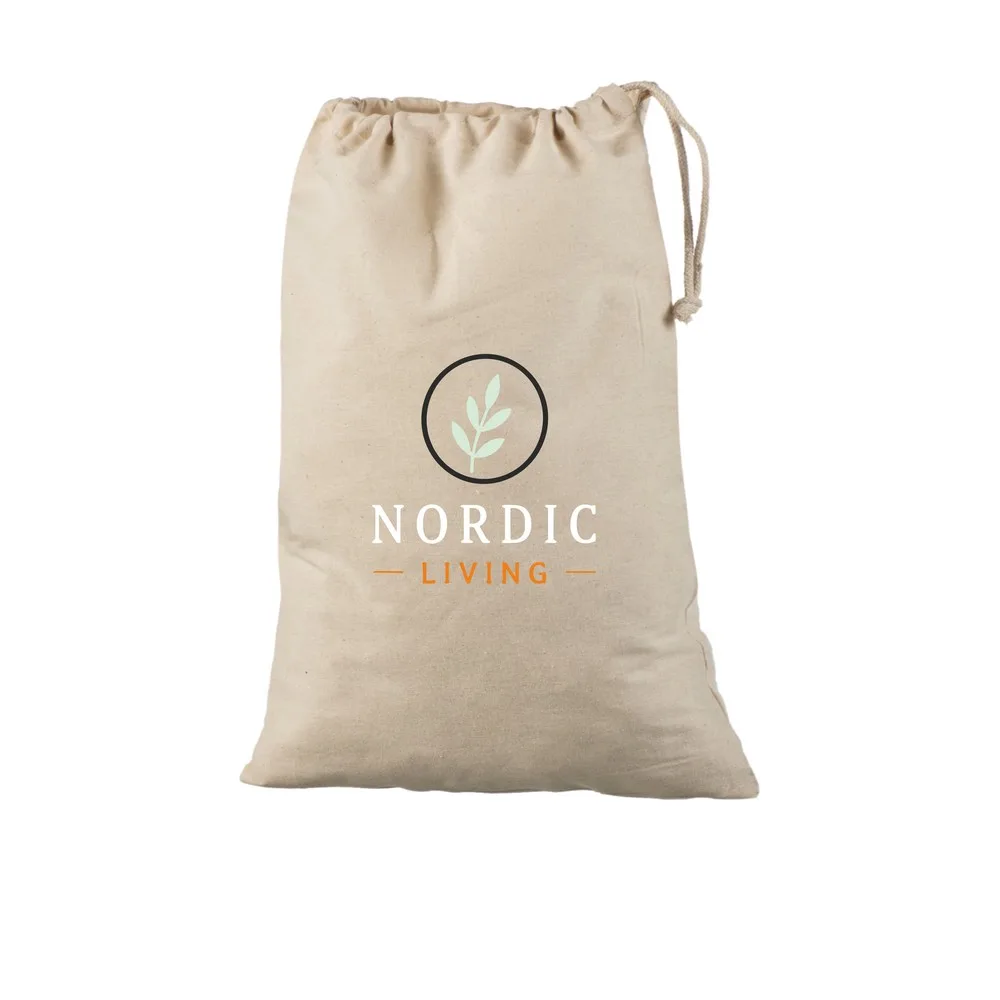 Bomuldspose, 30 × 45 cm, med eksempel på logotryk i fire farver – natur