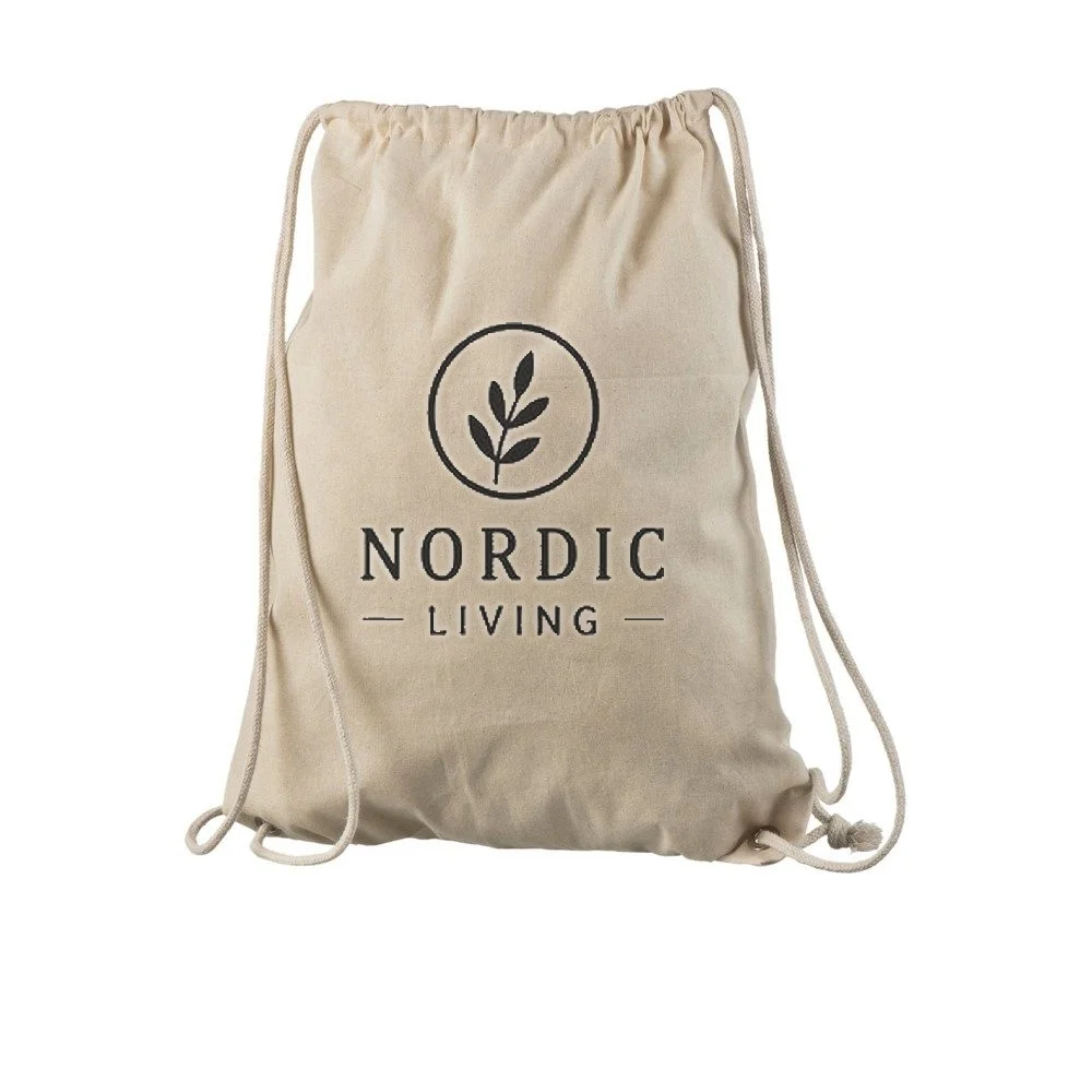 Gymnastikpose i bomuld, med eksempel på logotryk i én farve – natur