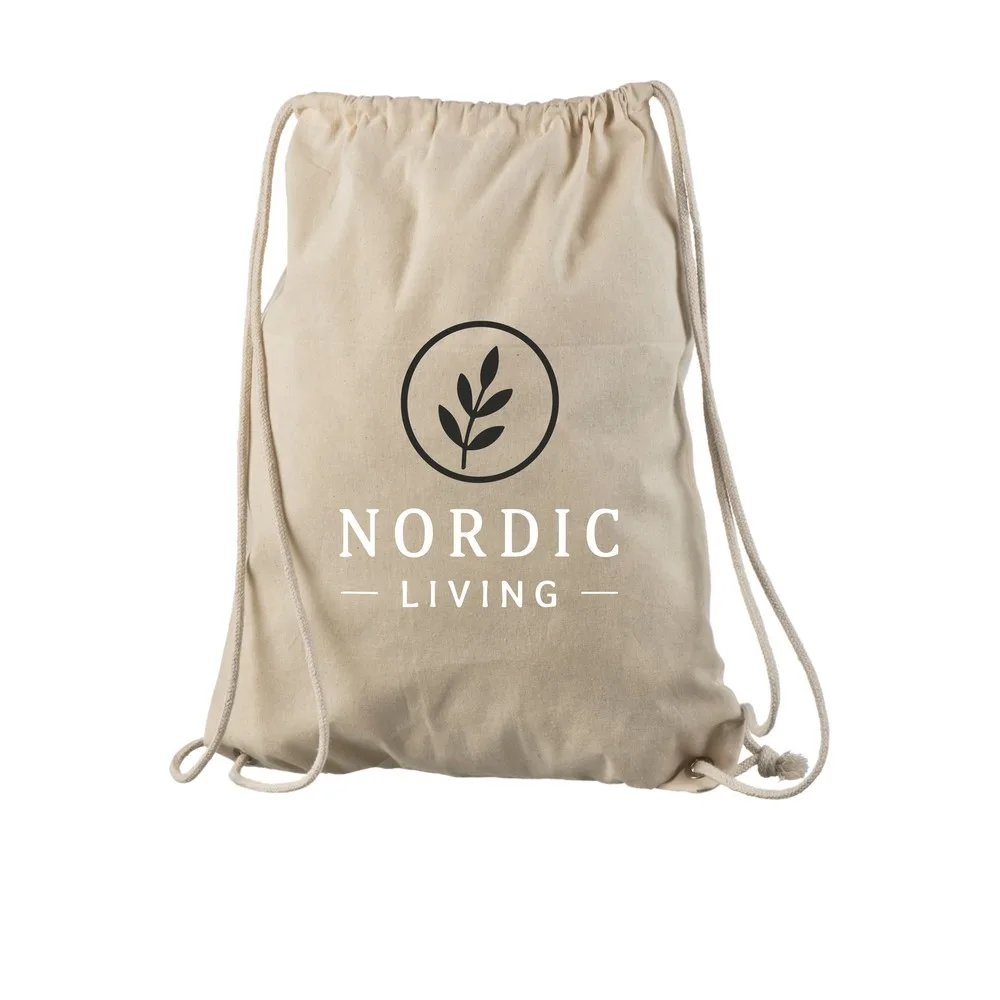 Gymnastikpose i bomuld, med eksempel på logotryk i to farver – natur