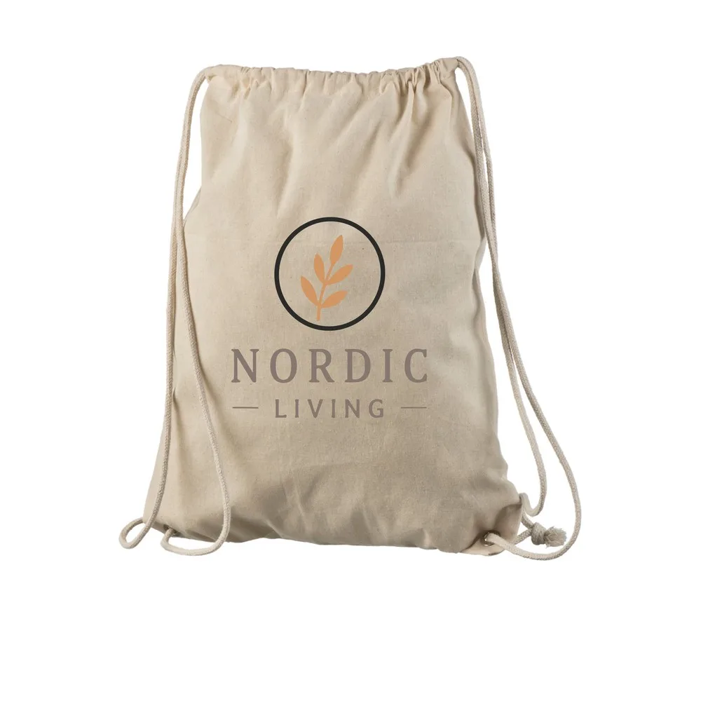 Gymnastikpose i bomuld, med eksempel på logotryk i tre farver – natur