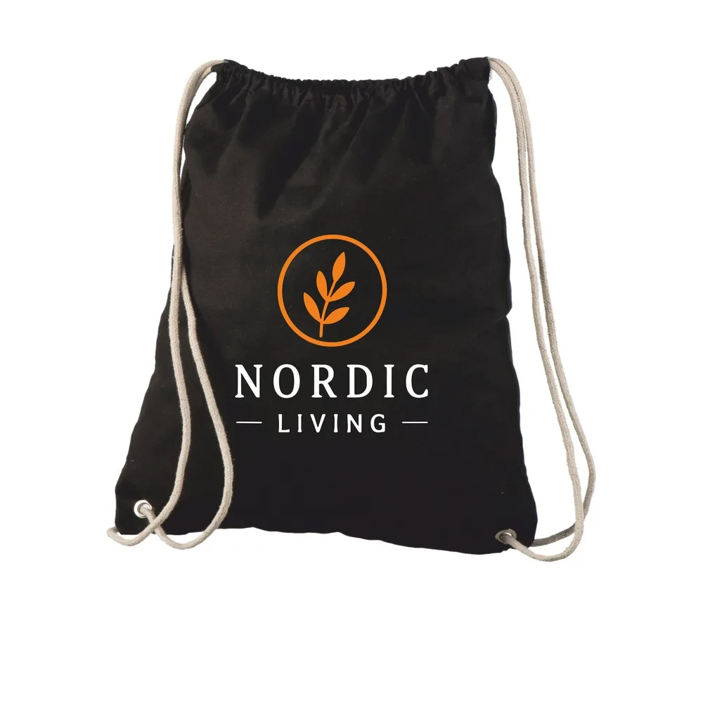 Gymnastikpose i bomuld, med eksempel på logotryk i to farver – sort