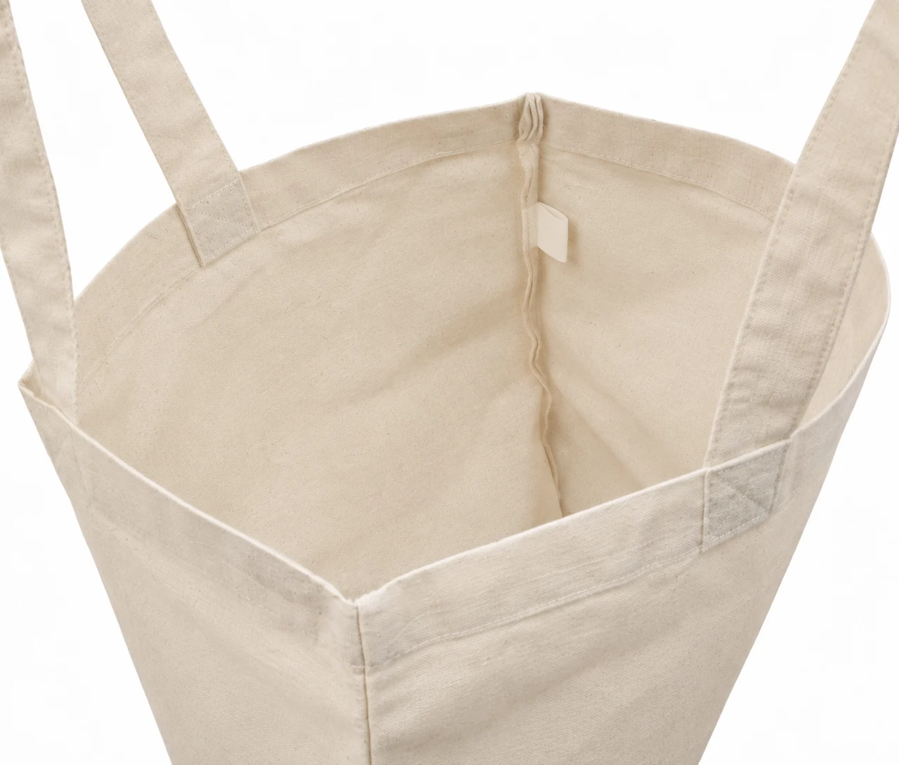 Økologisk bomuldspose, 30 × 35 cm, åbning og indvendig etiket – natur