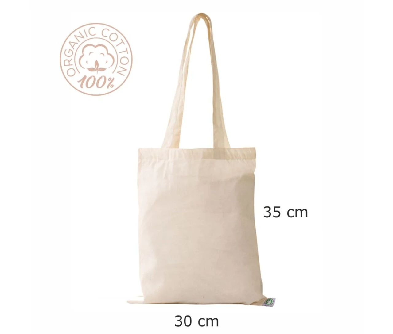 Økologisk bomuldspose, 30 × 35 cm, med angivne mål – natur