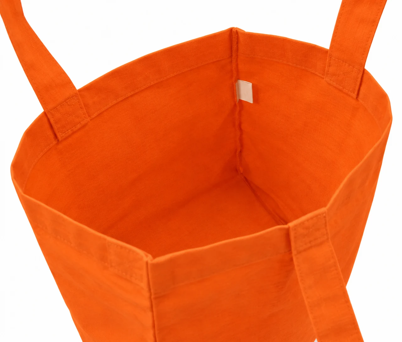 Økologisk bomuldspose, 30 × 35 cm, åbning og indvendig etiket – orange