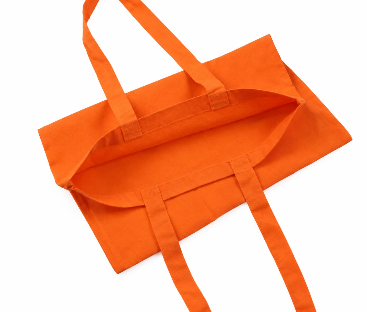 Økologisk bomuldspose, 30 × 35 cm, åbningen set ovenfra – orange