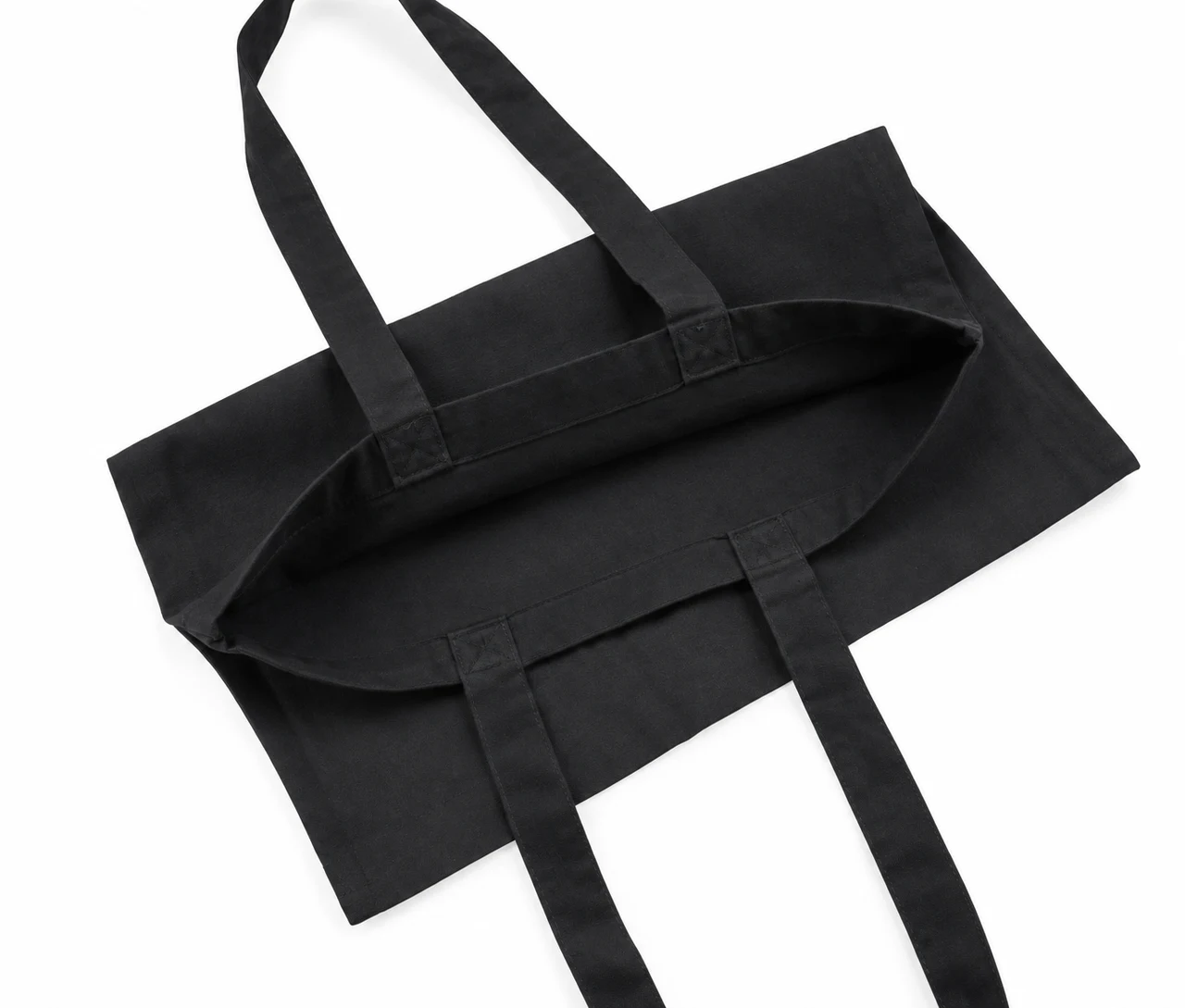 Økologisk bomuldspose, 30 × 35 cm, åbningen set ovenfra – sort
