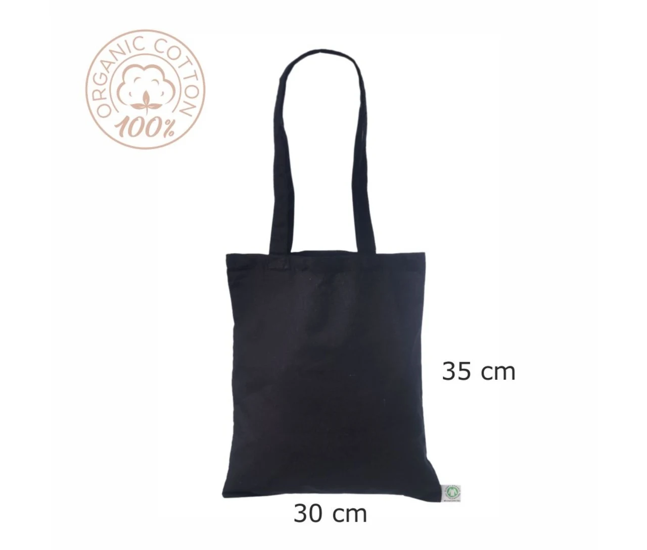 Økologisk bomuldspose, 30 × 35 cm, med angivne mål – sort