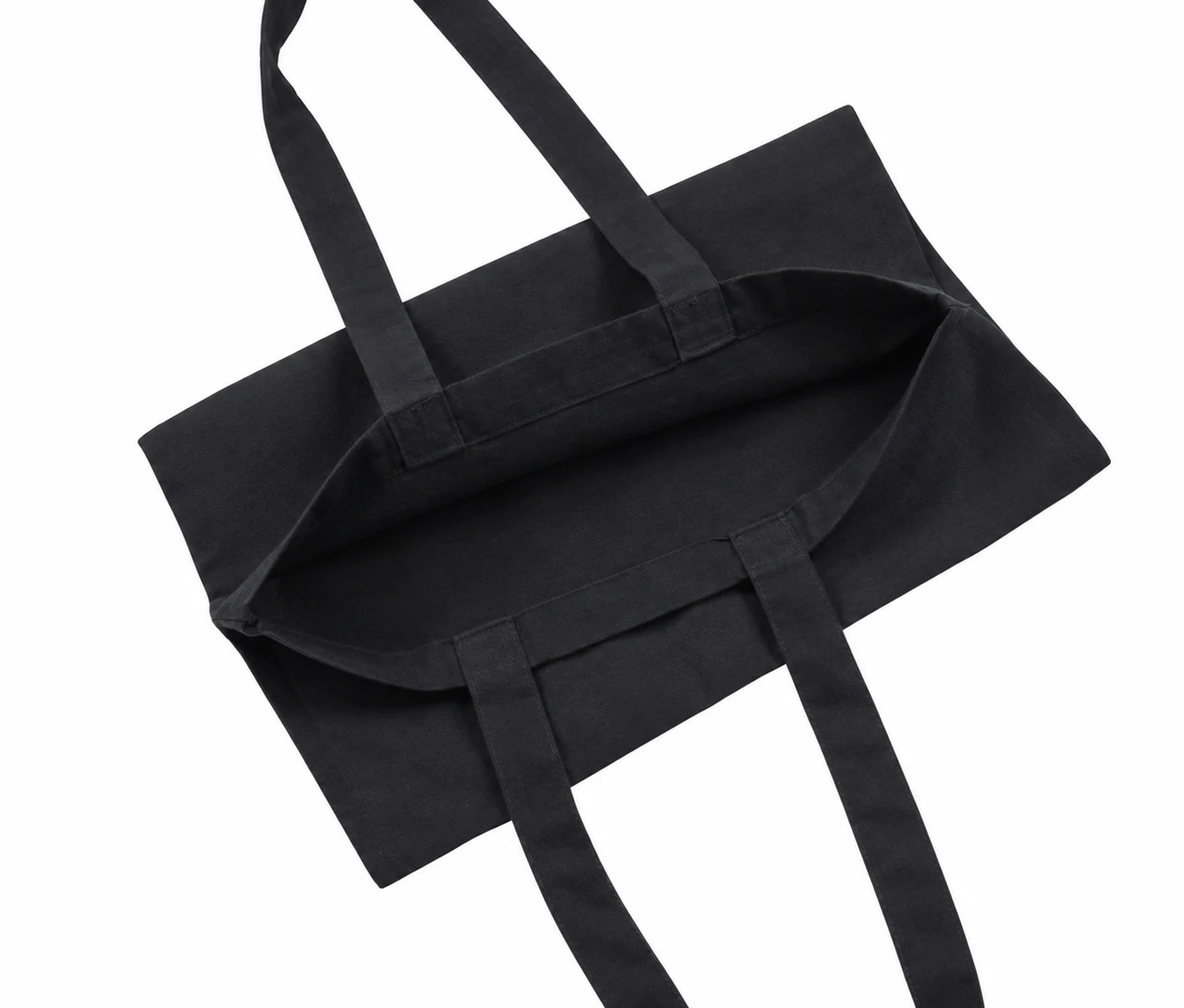 Økologisk bomuldspose, 40 × 40 cm, åbningen set ovenfra – sort