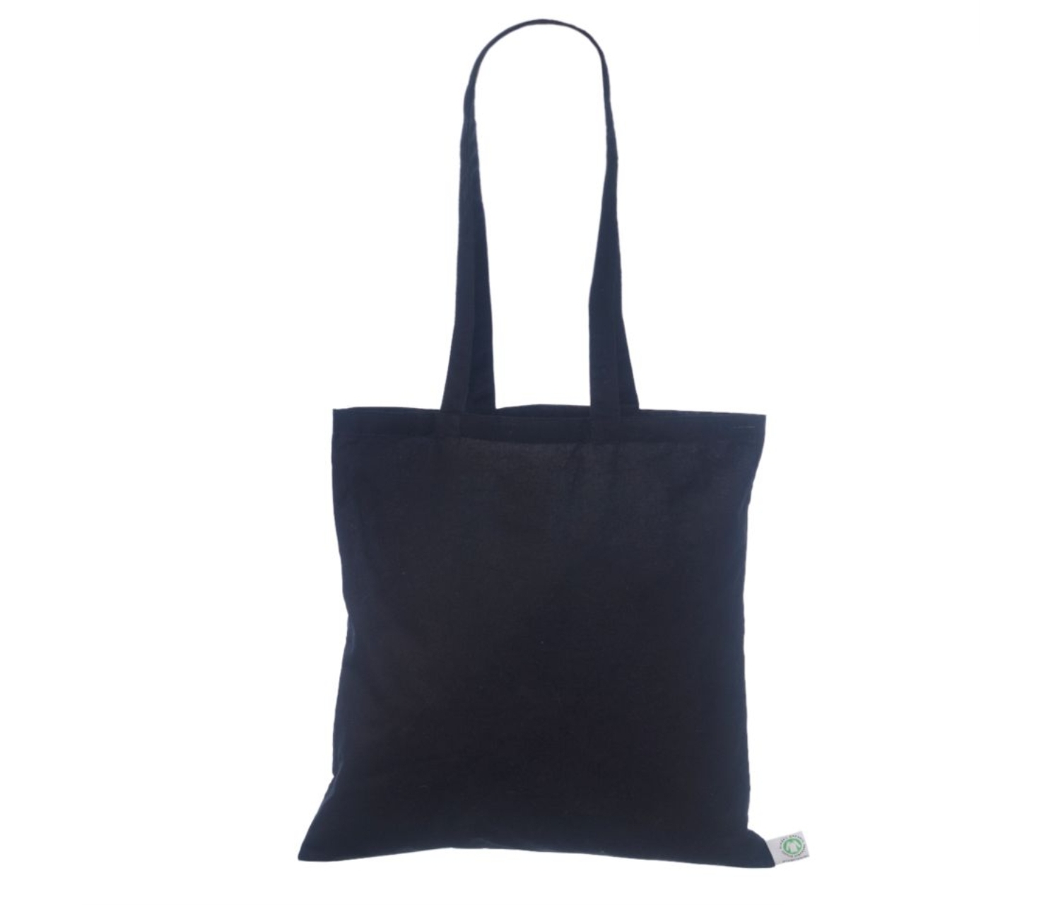Økologisk bomuldspose, 40 × 40 cm, uden tryk, set forfra – sort