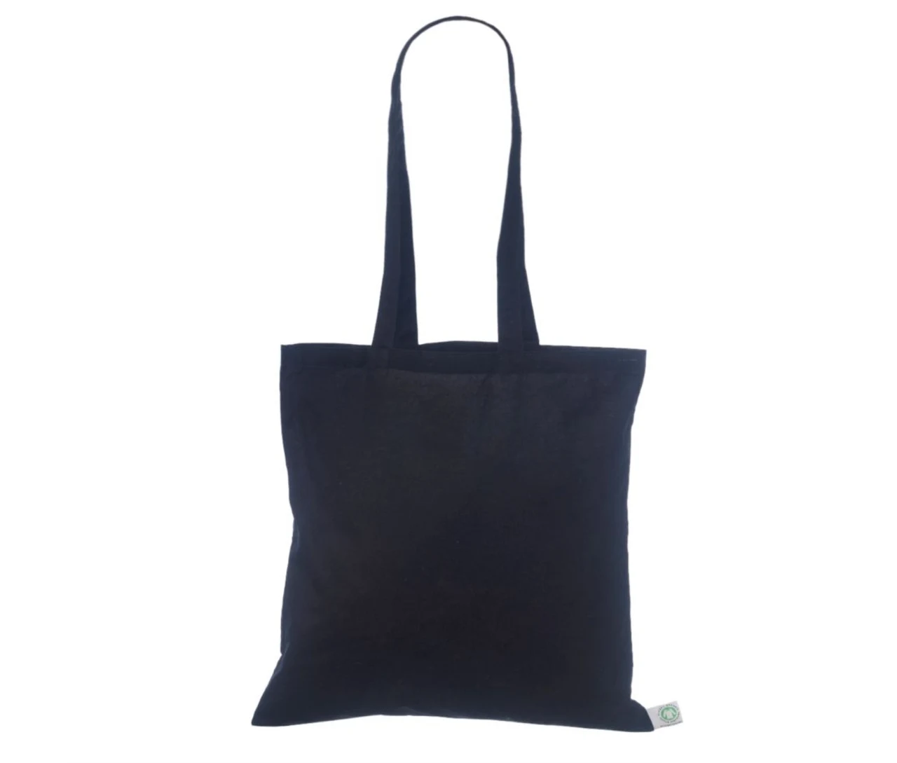 Økologisk bomuldspose, 40 × 40 cm, uden tryk, set forfra – sort