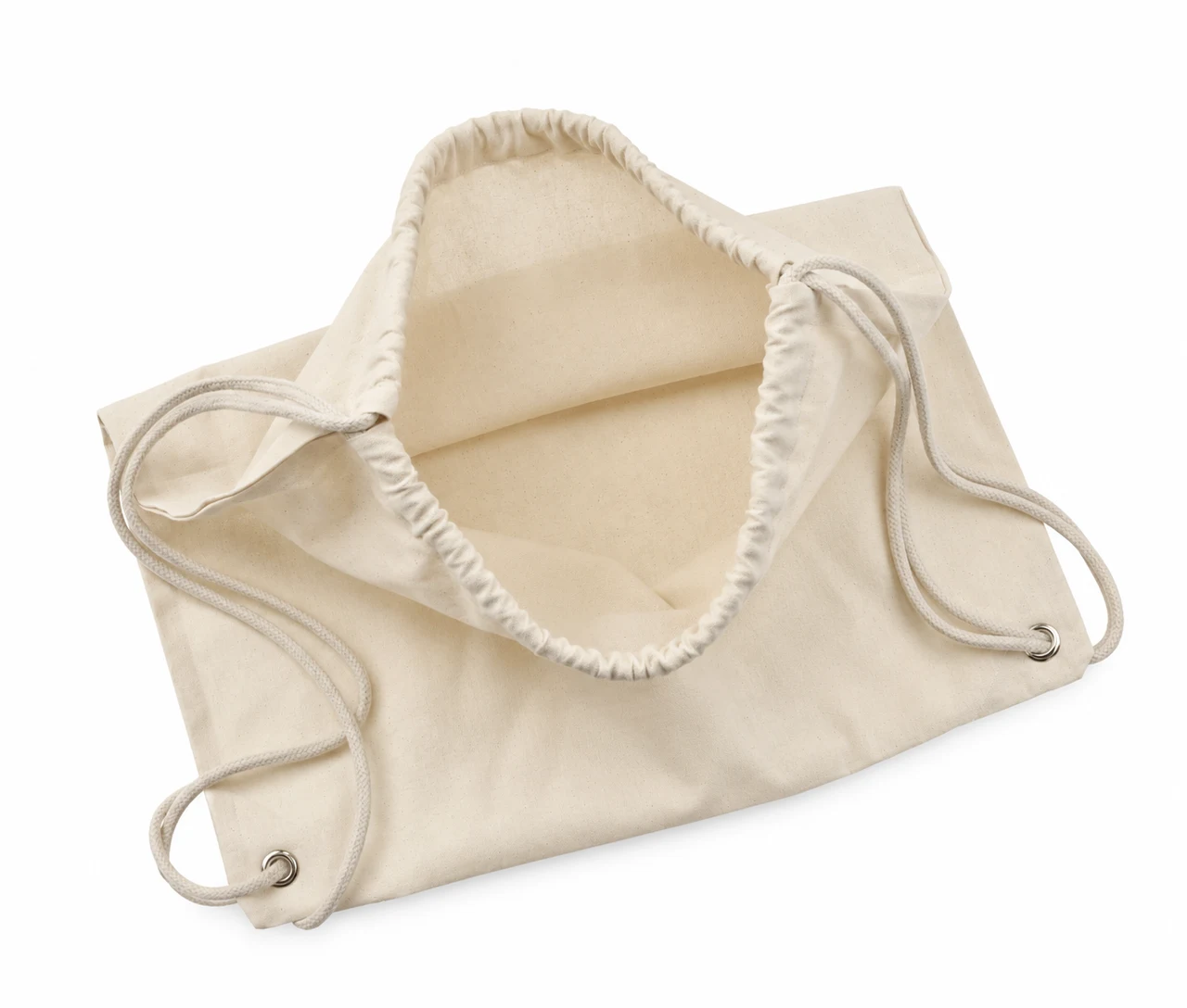 Økologisk bomuldspose, 40 × 45 cm, åbningen set ovenfra – natur