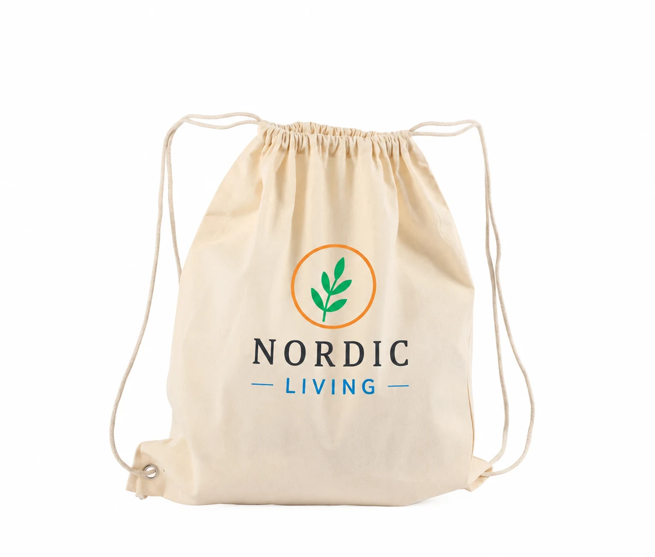 Økologisk bomuldspose, 40 × 45 cm, med eksempel på logotryk i fire farver – natur