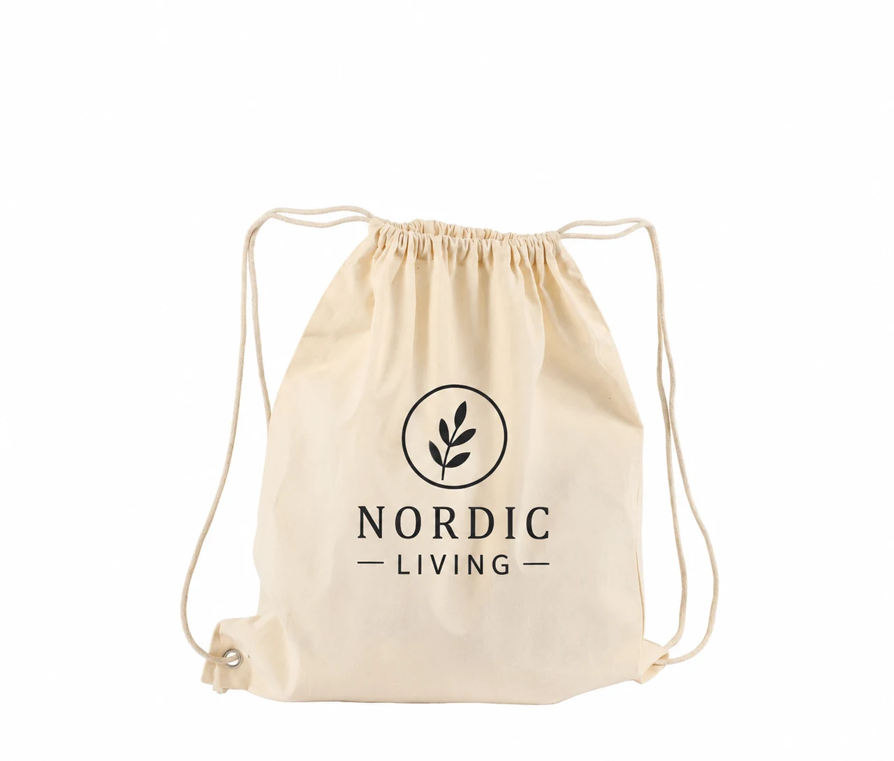 Økologisk bomuldspose, 40 × 45 cm, med eksempel på logotryk i én farve – natur
