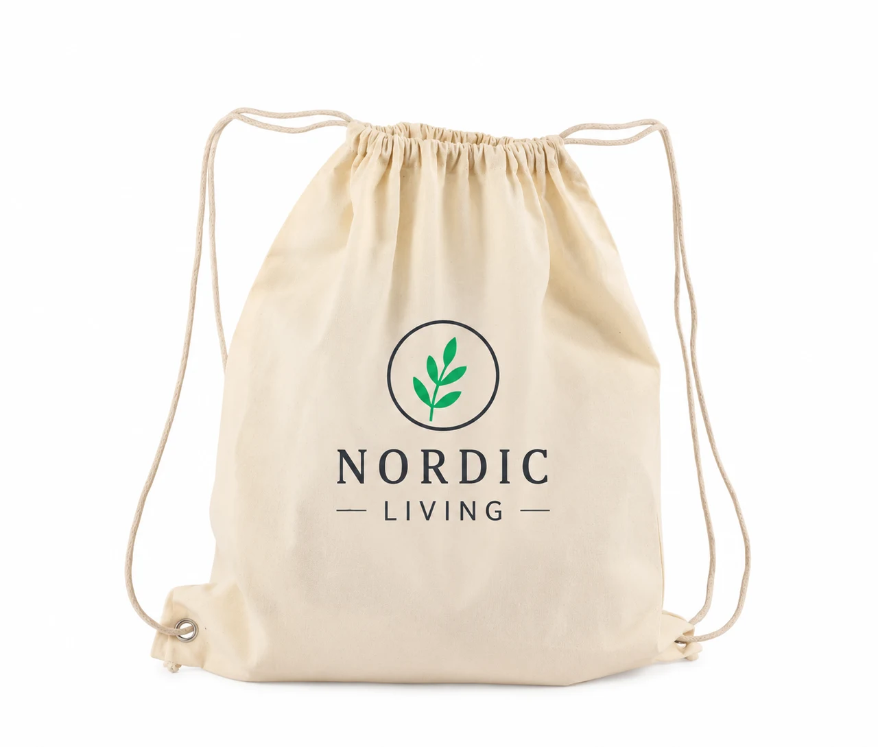 Økologisk bomuldspose, 40 × 45 cm, med eksempel på logotryk i to farver – natur