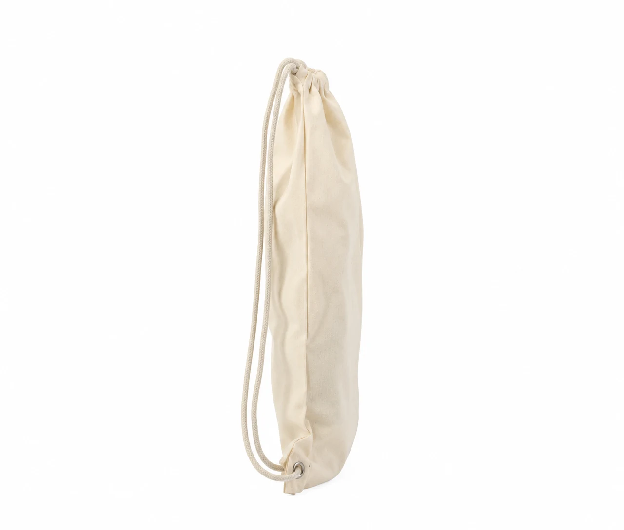 Økologisk bomuldspose, 40 × 45 cm, set fra siden – natur